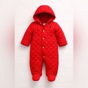 Ralph Lauren Baby Red Quilted Hooded Bunting Snowsuit 9M‎